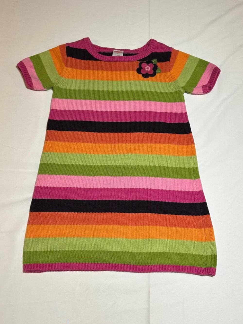 Gymboree Girls Size 4 Multi Striped Short Sleeve Sweater Dress Flower
